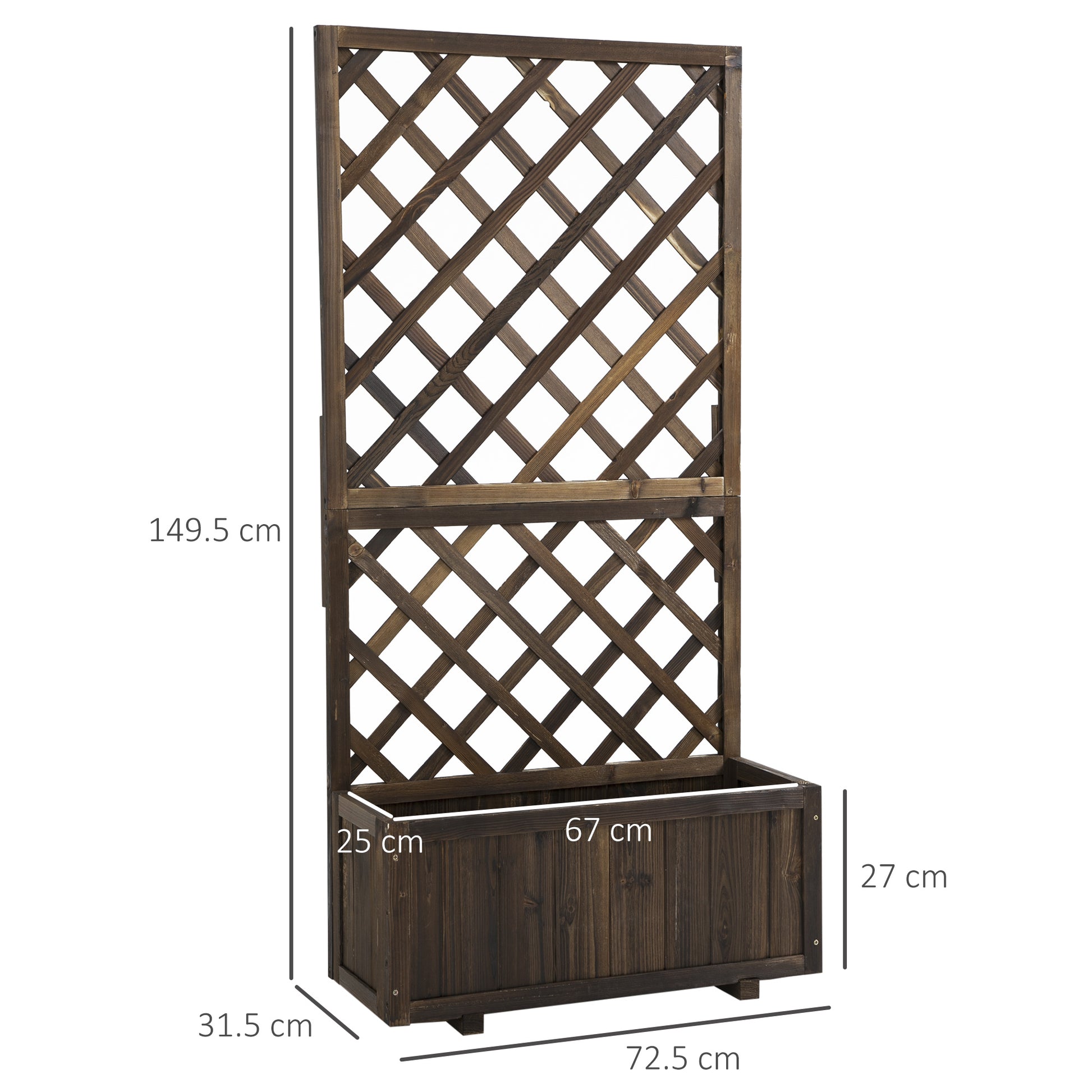 Outsunny Flower Planter Stand Trellis Shelf Garden Wood Steel Pergola Carbonised 72.5L X 31.5W X 149.5H