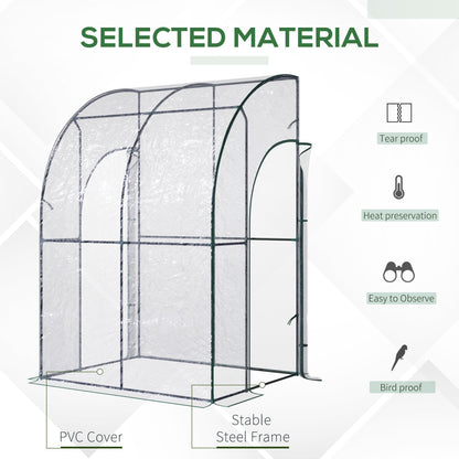 Outsunny Outdoor Walk-In Lean to Wall Tunnel Greenhouse w/ Zippered Roll Up Door PVC Cover