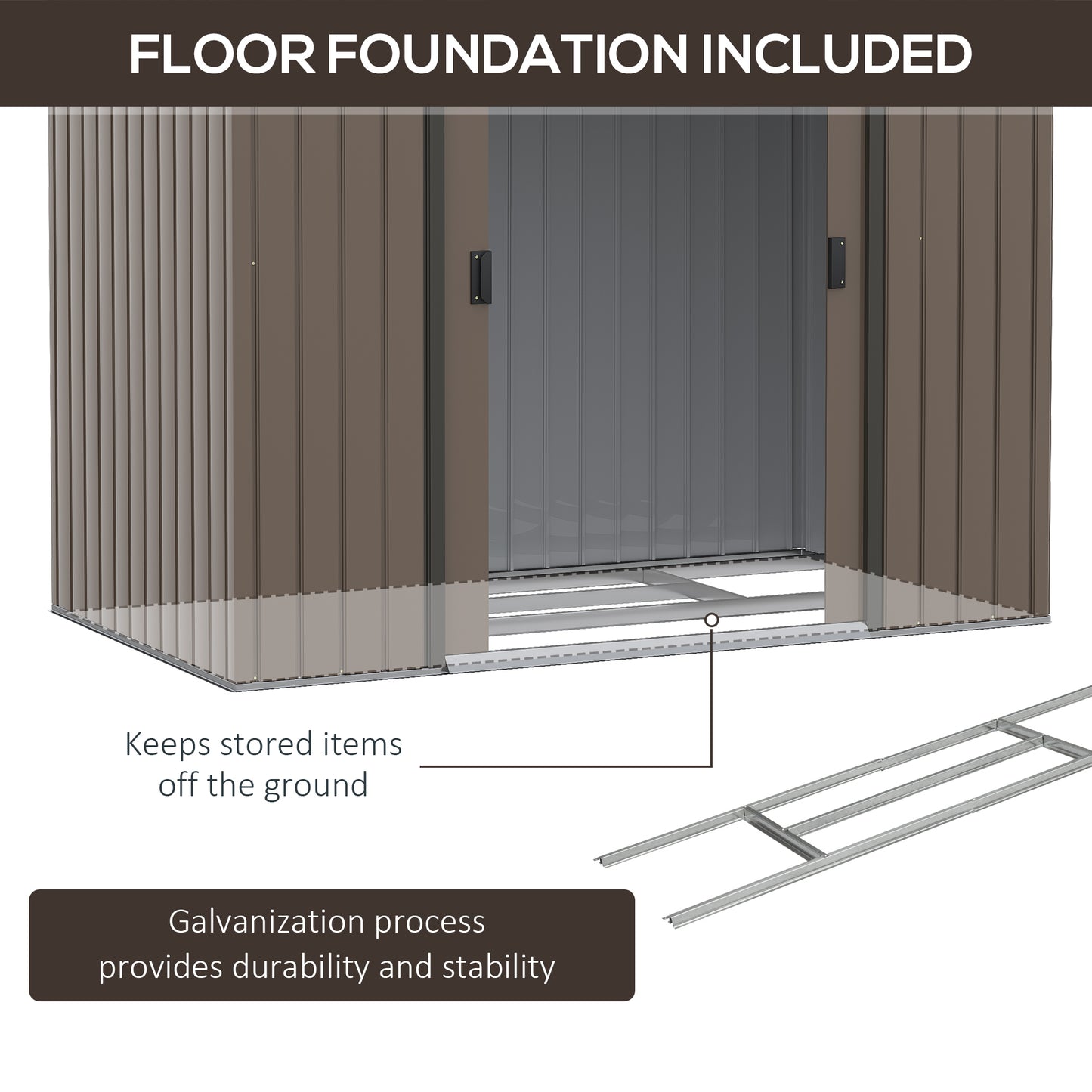 Galvanised 7 x 4' Double Door Reverse Apex Garden Shed Lockable Steel Brown by Steadfast