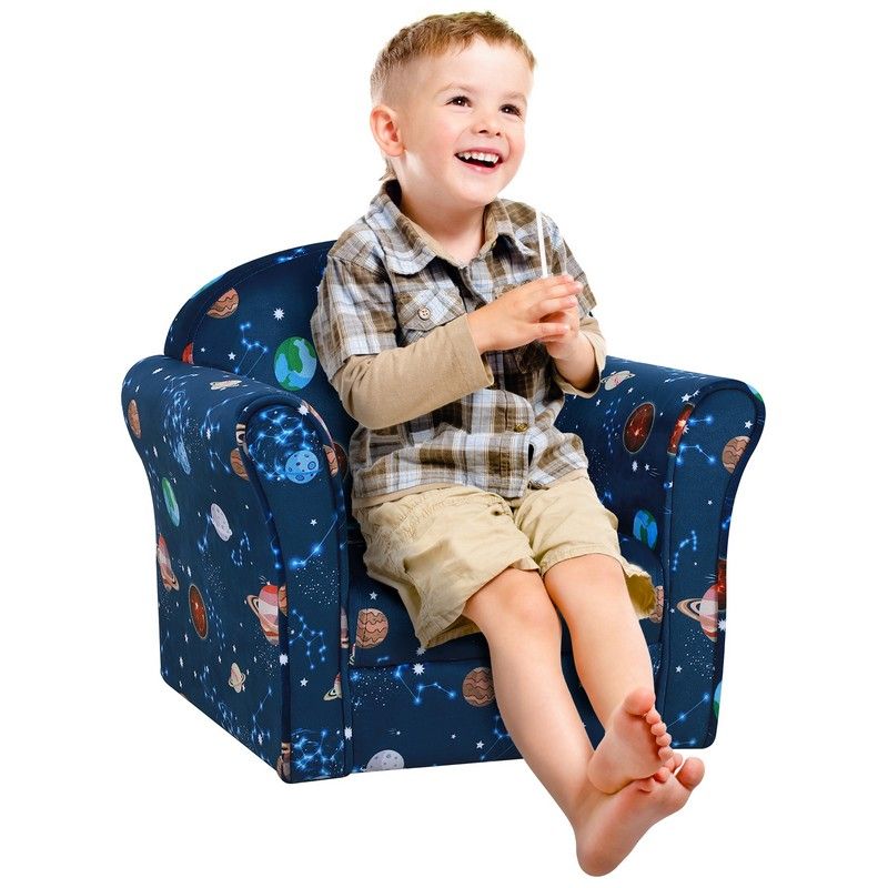 Homcom Kids Planet Themed Armchair With Non Slip Feet Wooden Frame Blue