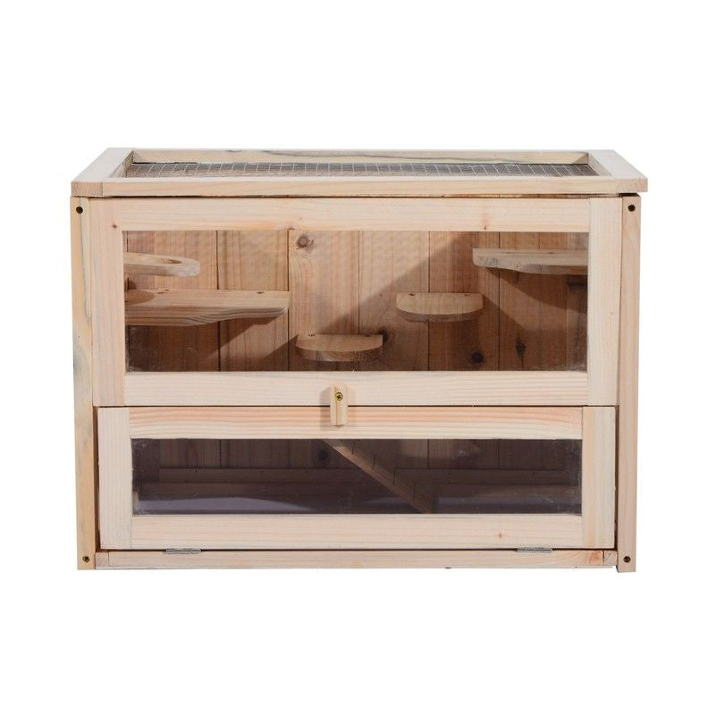 Pawhut Wooden Hamster Cage Mouse Mice Rodent Small Animals Hutch Exercise Play House 60 X 35 X 42Cm