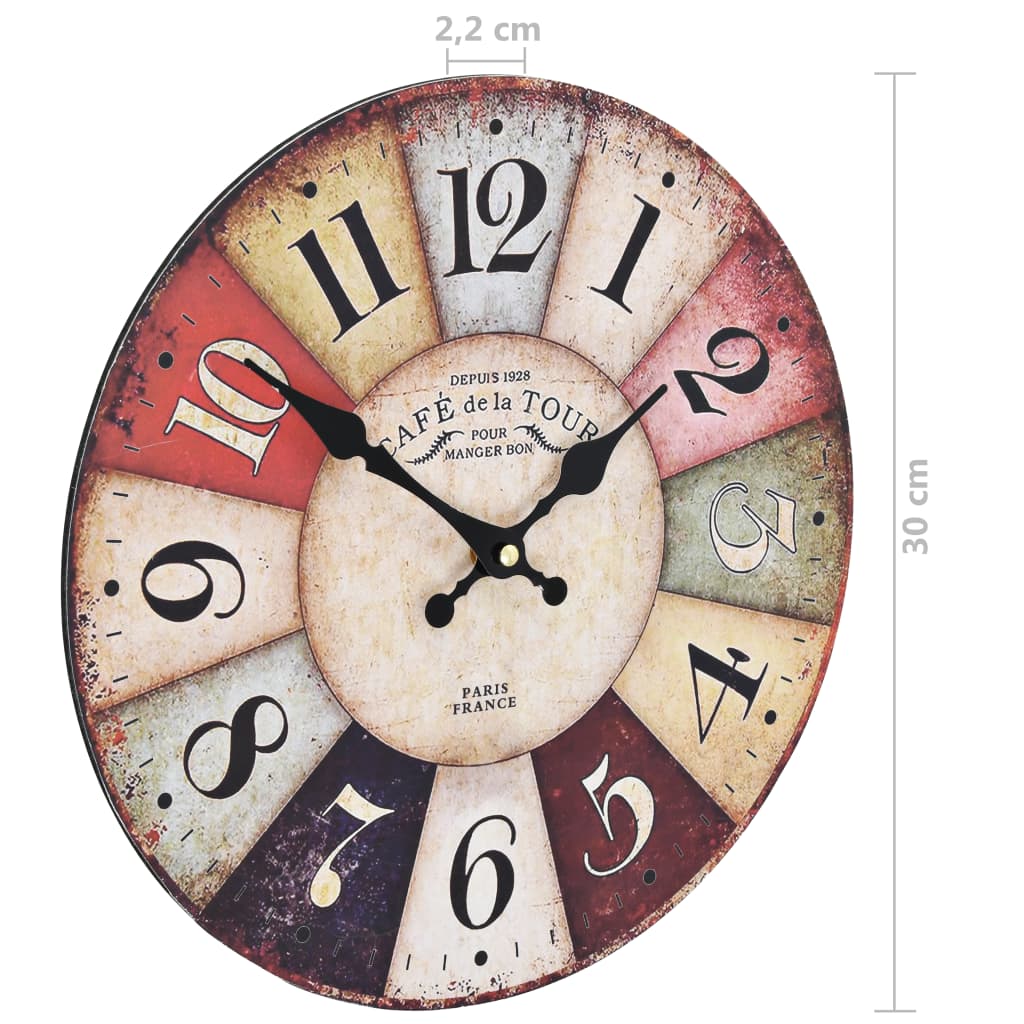 Vintage Wall Clock Colourful 30 cm