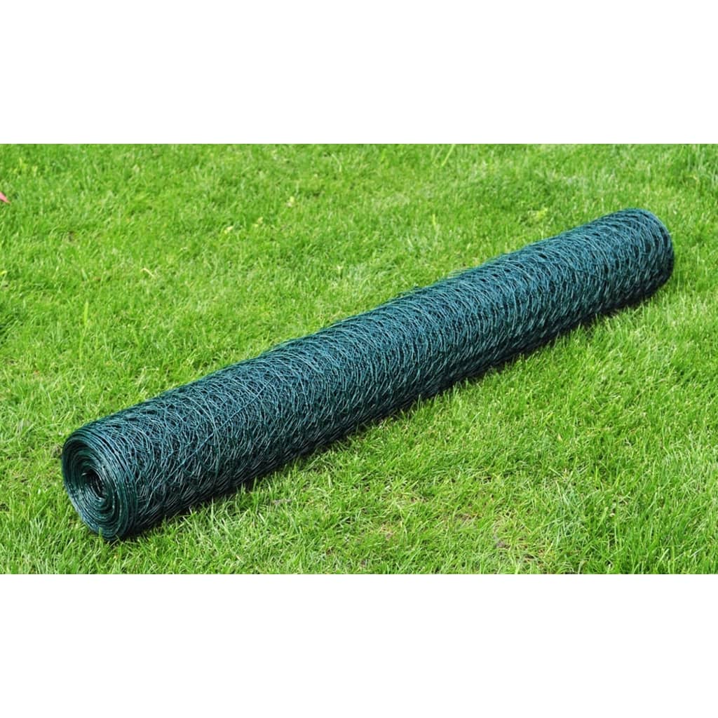 Chicken Wire Fence Galvanised with PVC Coating 25x0.75 m Green