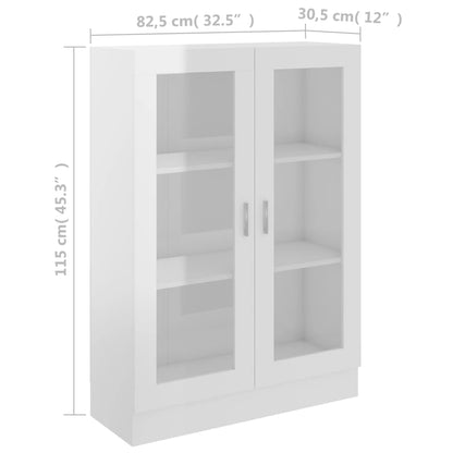 Vitrine Cabinet High Gloss White 82.5x30.5x115 cm Engineered Wood