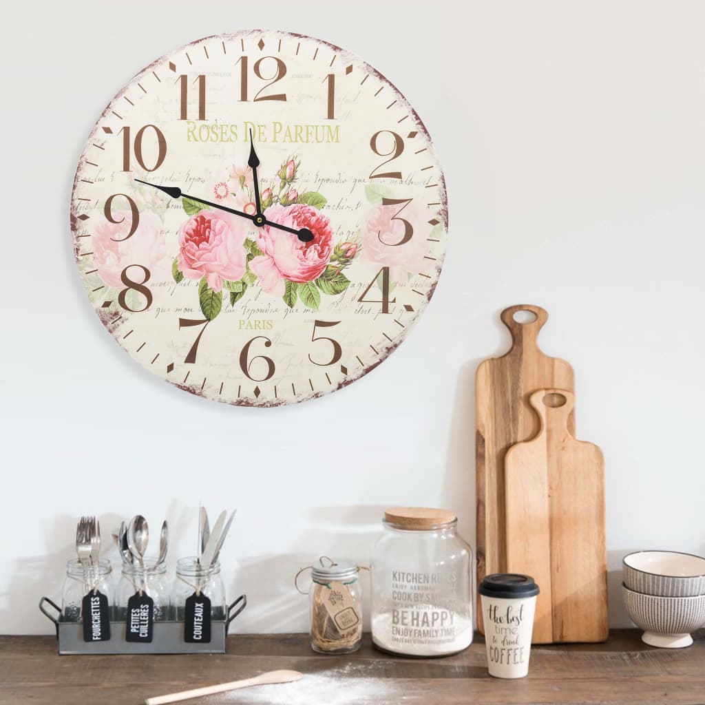 Vintage Wall Clock Flower 60 cm