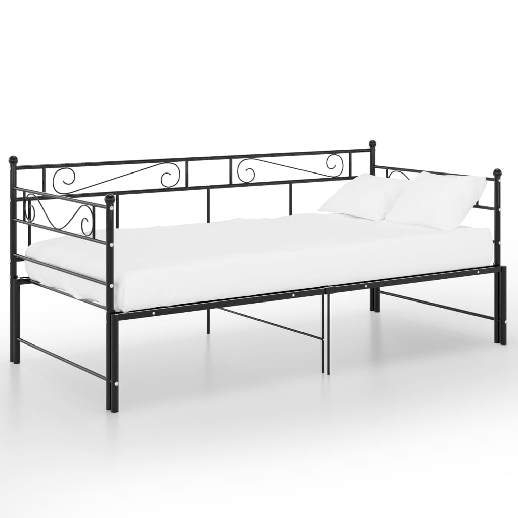 Pull-out Sofa Bed Frame Black Metal 90x200 cm