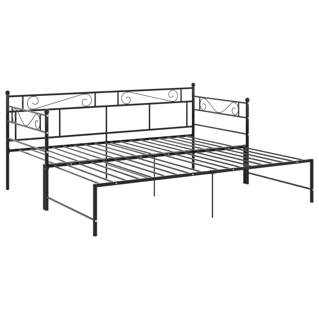 Pull-out Sofa Bed Frame Black Metal 90x200 cm