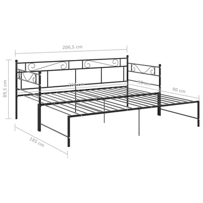 Pull-out Sofa Bed Frame Black Metal 90x200 cm