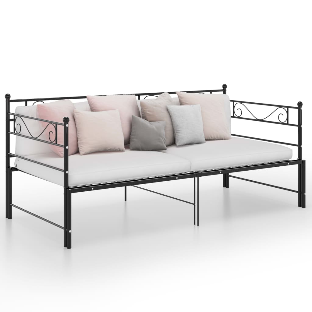 Pull-out Sofa Bed Frame Black Metal 90x200 cm