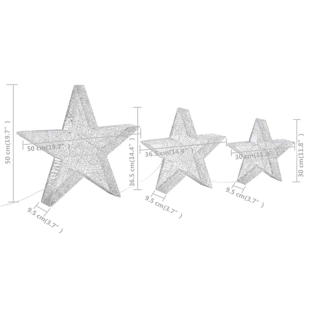 Christmas Decoration Stars 3 pcs Silver Mesh LED Outdoor Indoor