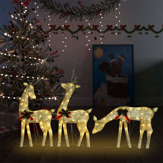 Christmas Reindeer Family 270x7x90 cm Gold Warm White Mesh