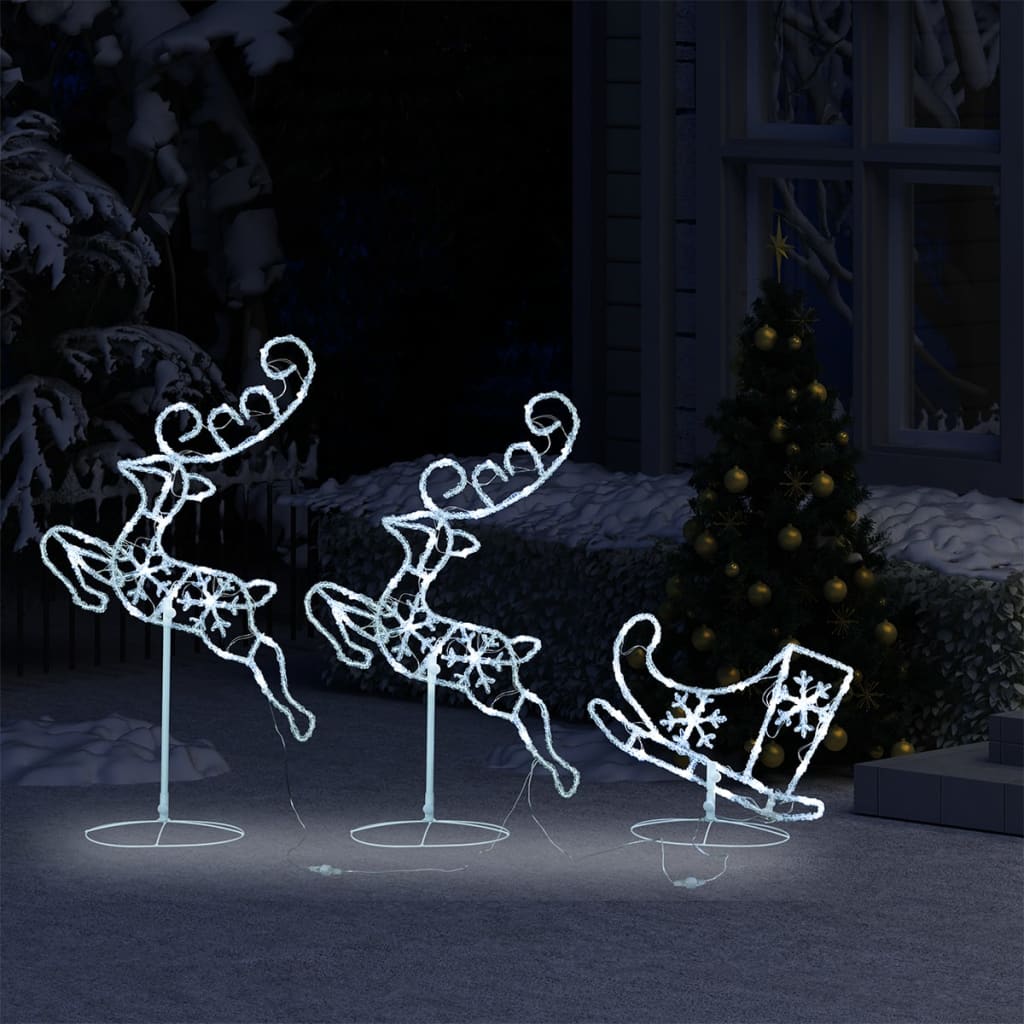 Acrylic Christmas Flying Reindeer Sleigh 260x21x87cm Cold White