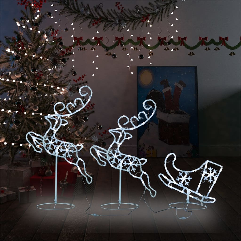 Acrylic Christmas Flying Reindeer Sleigh 260x21x87cm Cold White