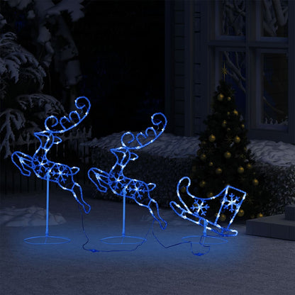 Acrylic Christmas Flying Reindeer Sleigh 260x21x87cm Blue