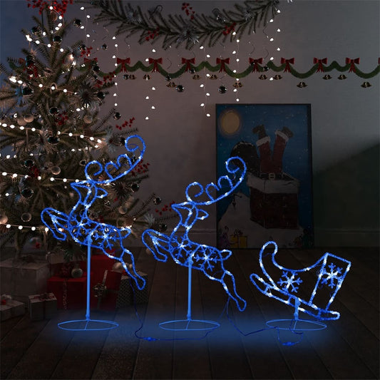 Acrylic Christmas Flying Reindeer Sleigh 260x21x87cm Blue