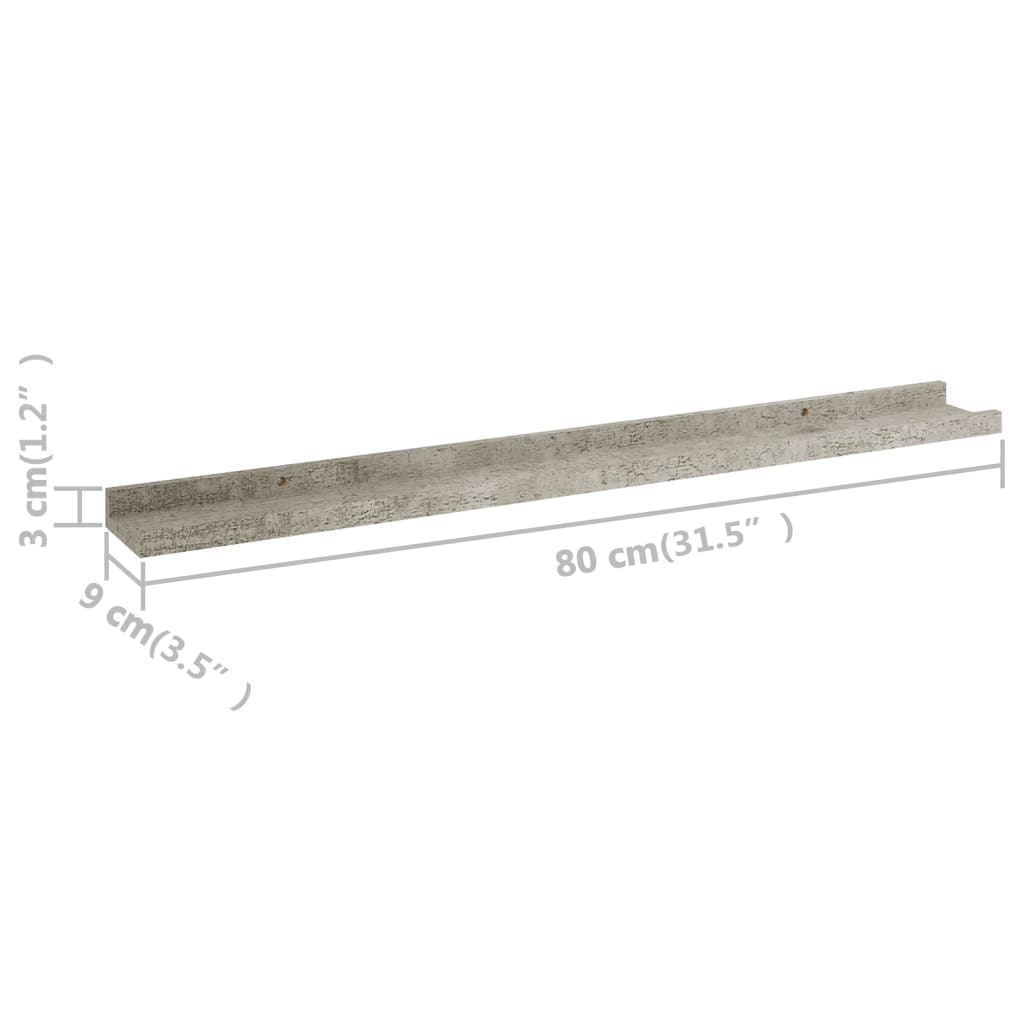 Wall Shelves 2 pcs Concrete Grey 80x9x3 cm