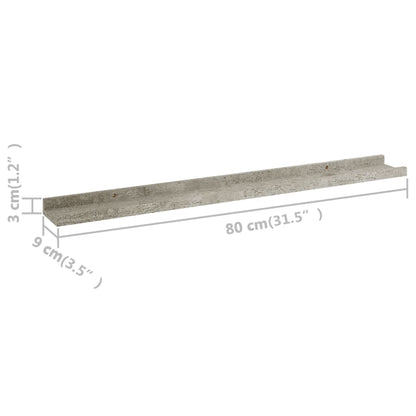 Wall Shelves 2 pcs Concrete Grey 80x9x3 cm