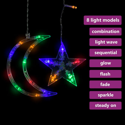Star and Moon Fairy Lights Remote Control 345 LED Colourful