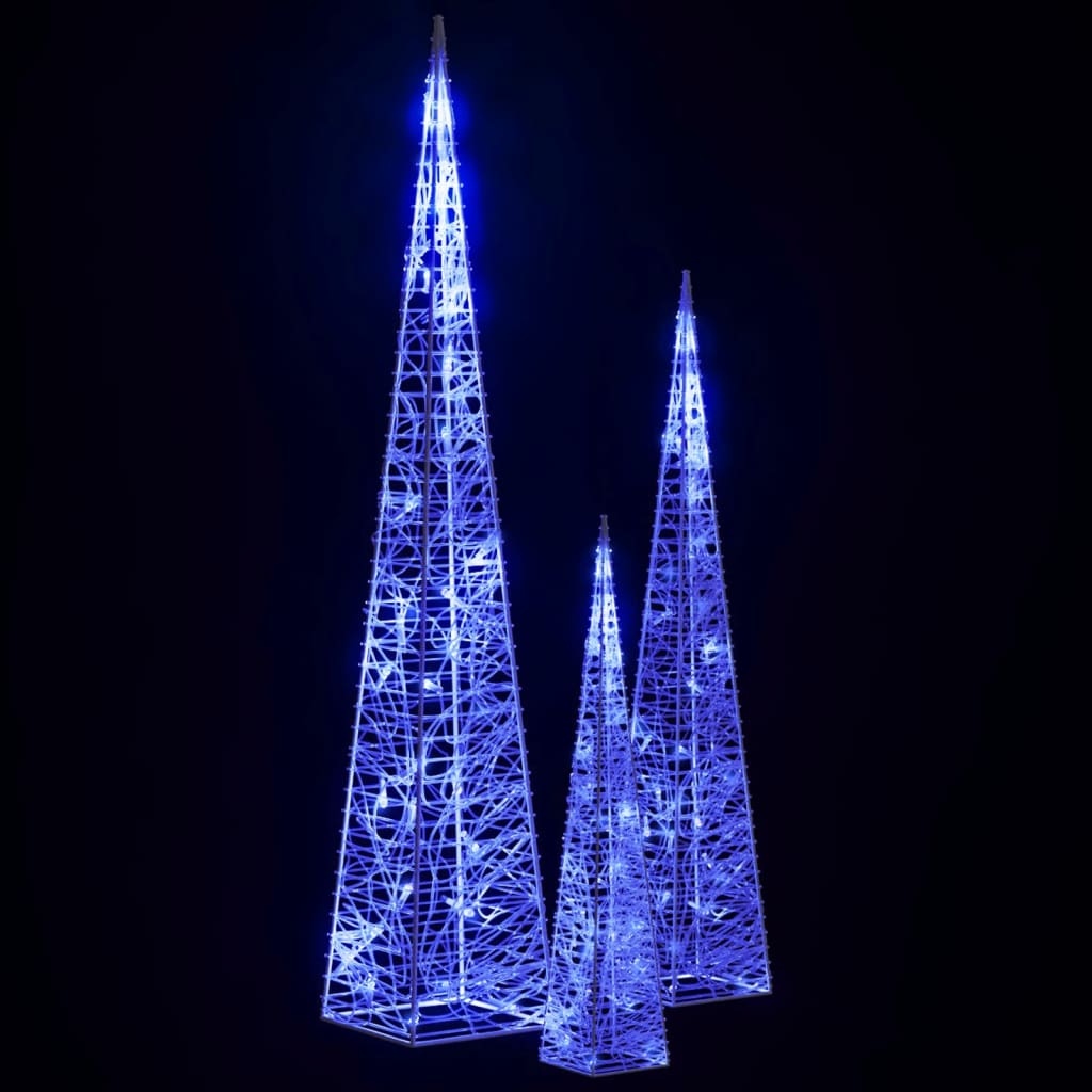 Acrylic Decorative LED Light Cone Set Blue 30/45/60cm