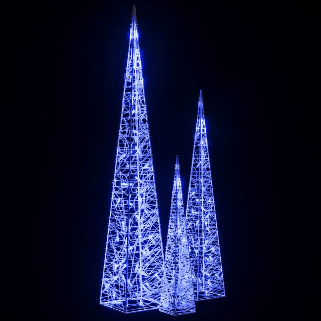 Acrylic Decorative LED Light Cone Set Blue 60/90/120cm
