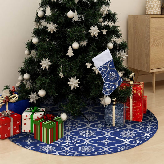 Luxury Christmas Tree Skirt with Sock Blue 150 cm Fabric