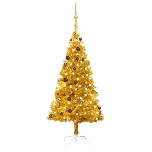 Artificial Pre-lit Christmas Tree with Ball Set Gold 180 cm PET