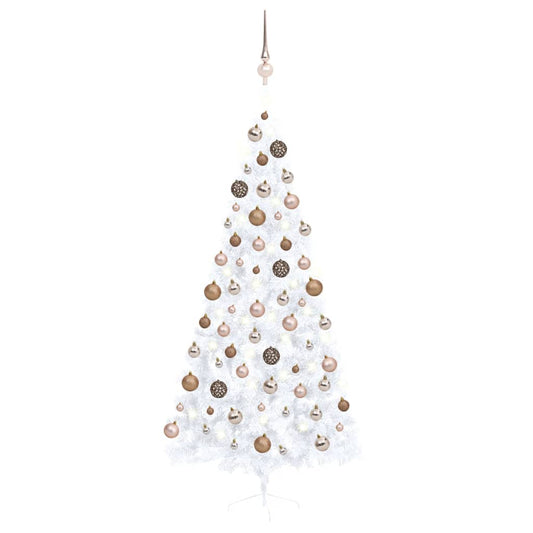 Artificial Half Pre-lit Christmas Tree with Ball Set White 210 cm
