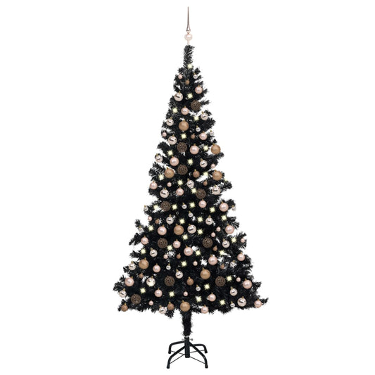 Artificial Pre-lit Christmas Tree with Ball Set Black 210 cm PVC