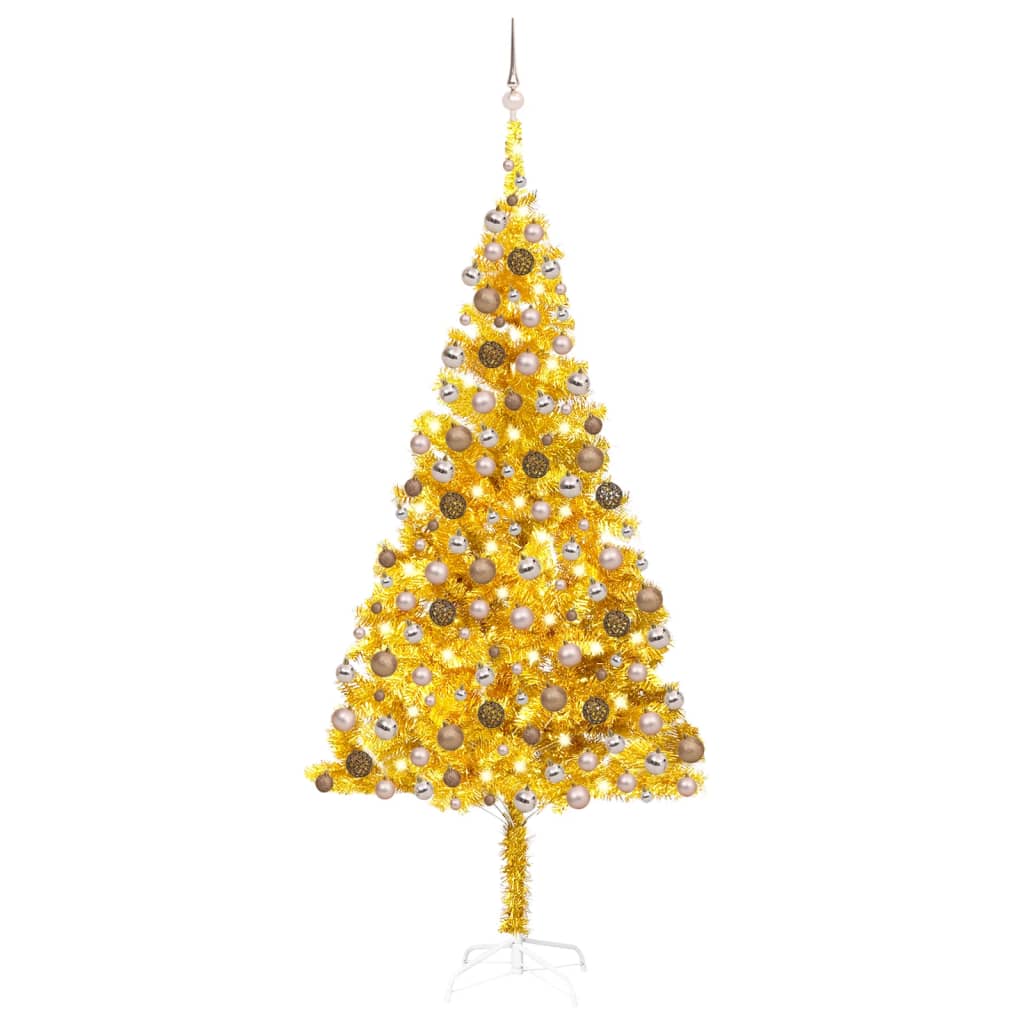 Artificial Pre-lit Christmas Tree with Ball Set Gold 240 cm PET