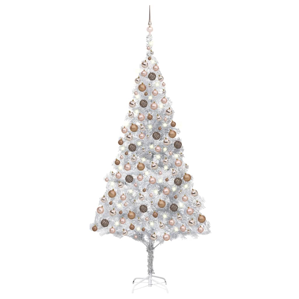 Artificial Pre-lit Christmas Tree with Ball Set Silver 210 cm PET