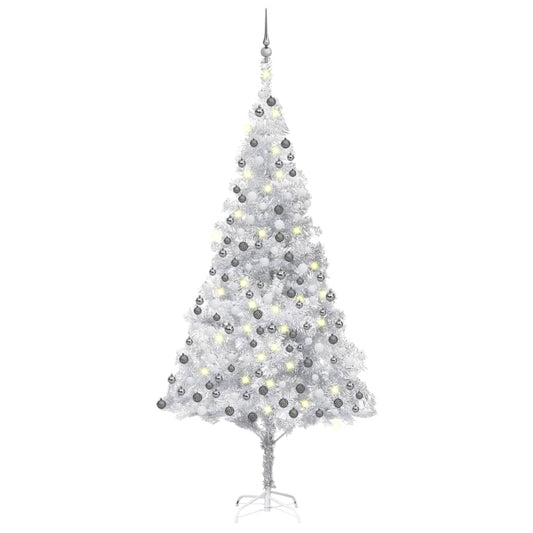 Artificial Pre-lit Christmas Tree with Ball Set Silver 210 cm PET