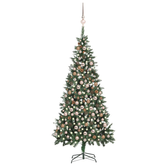 Artificial Pre-lit Christmas Tree with Ball Set&Pine Cones 210 cm