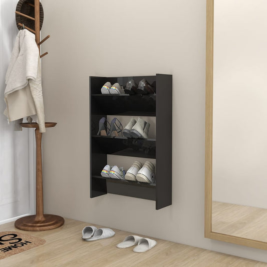 Wall Shoe Cabinet High Gloss Black 60x18x90 cm Engineered Wood