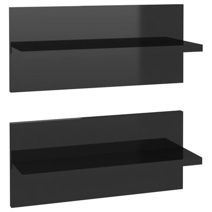 Wall Shelves 2 pcs High Gloss Black 40x11.5x18 cm