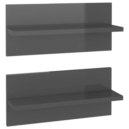 Wall Shelves 2 pcs High Gloss Grey 40x11.5x18 cm