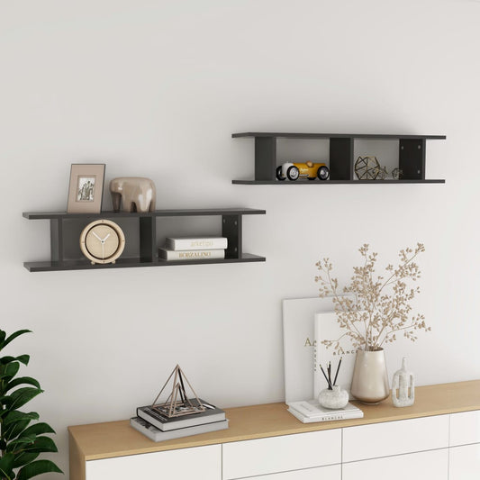 Wall Shelf 2 pcs Grey 90x18x20 cm Engineered Wood