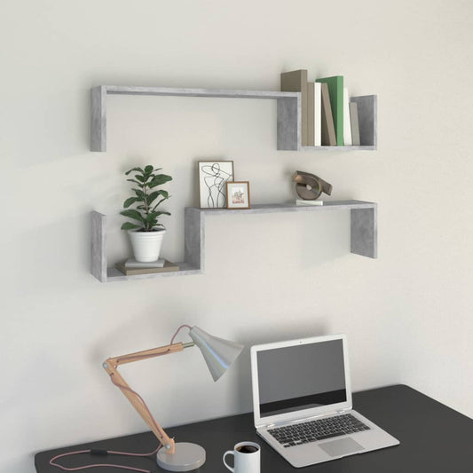 Wall Shelf 2 pcs Concrete Grey 100x15x20 cm Engineered Wood