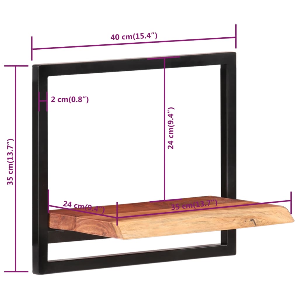 Wall Shelves 2 pcs 40x24x35 cm Solid Wood Acacia and Steel