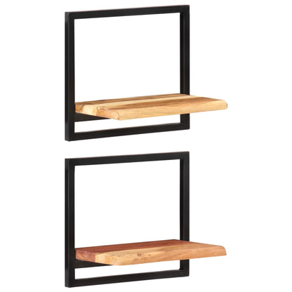 Wall Shelves 2 pcs 40x24x35 cm Solid Wood Acacia and Steel