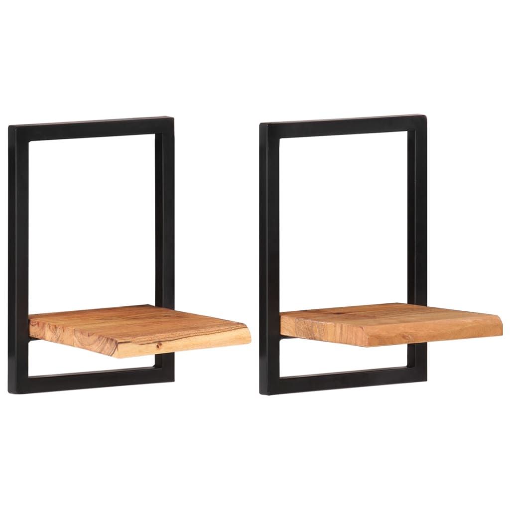 Wall Shelves 2 pcs 25x25x35 cm Solid Wood Acacia and Steel