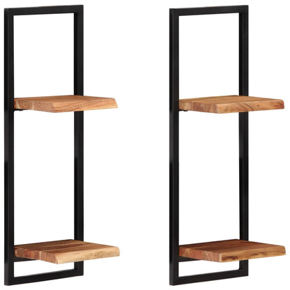 Wall Shelves 2 pcs 25x25x75 cm Solid Wood Acacia and Steel