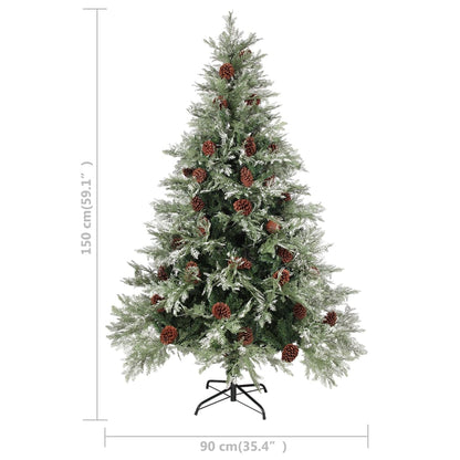 Christmas Tree with Pine Cones Green and White 150 cm PVC&PE