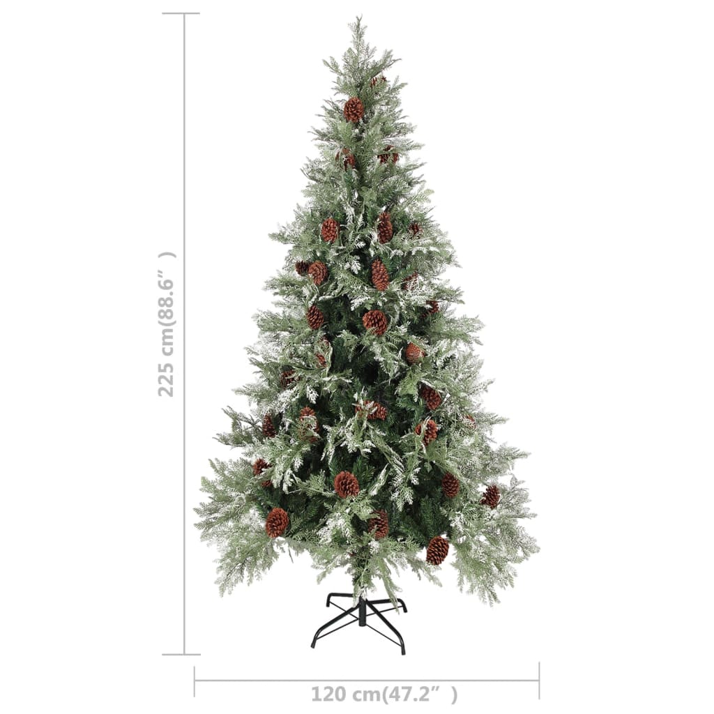Christmas Tree with Pine Cones Green and White 225 cm PVC&PE