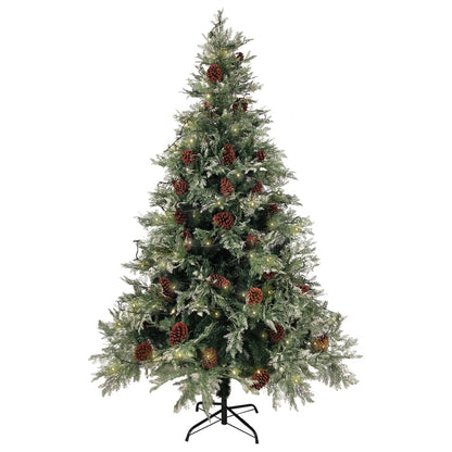 Pre-lit Christmas Tree with Pine Cones Green&White 120 cm PVC&PE