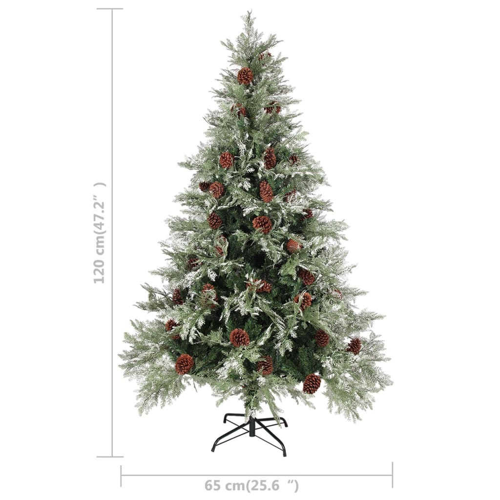 Pre-lit Christmas Tree with Pine Cones Green&White 120 cm PVC&PE