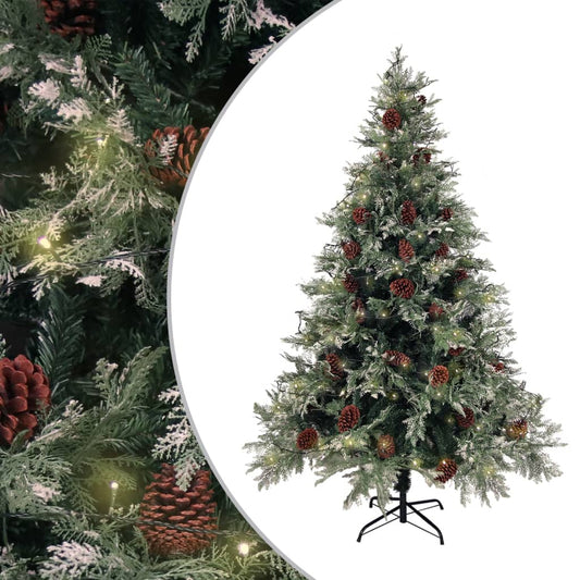 Pre-lit Christmas Tree with Pine Cones Green&White 150 cm PVC&PE