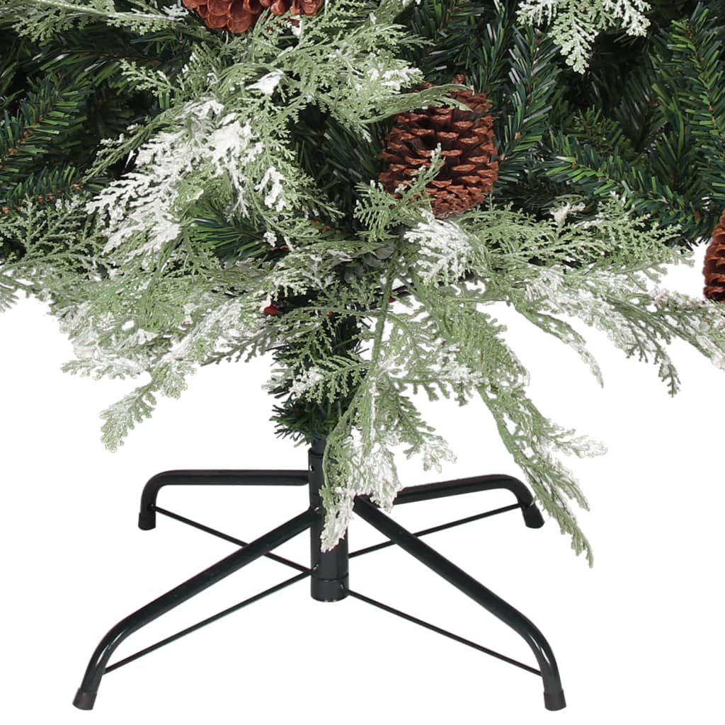 Pre-lit Christmas Tree with Pine Cones Green&White 150 cm PVC&PE