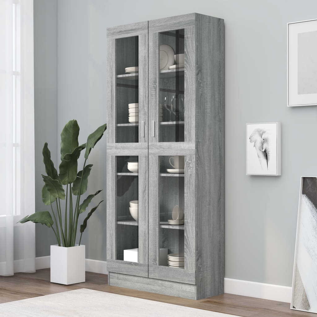 Vitrine Cabinet Grey Sonoma 82.5x30.5x185.5 cm Engineered Wood