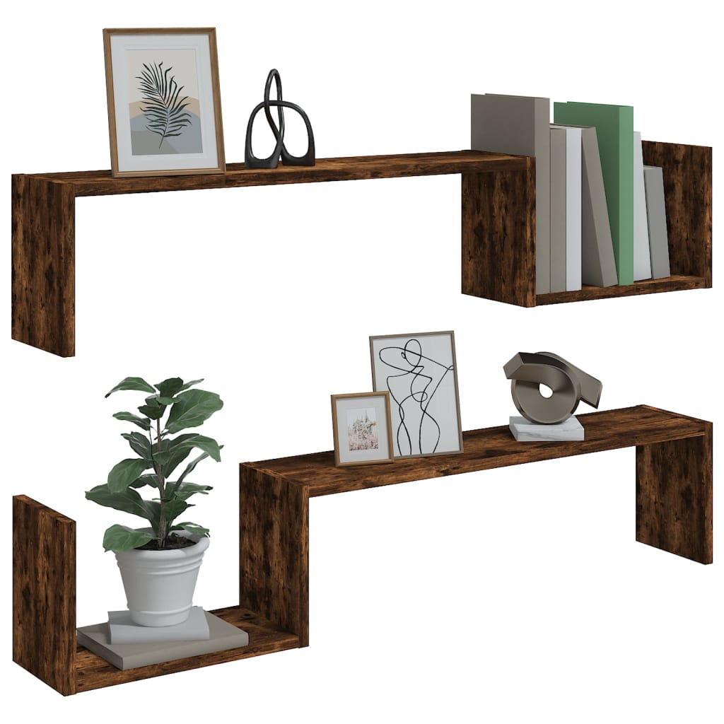 Wall Shelves 2 pcs Smoked Oak 100x15x20 cm Engineered Wood