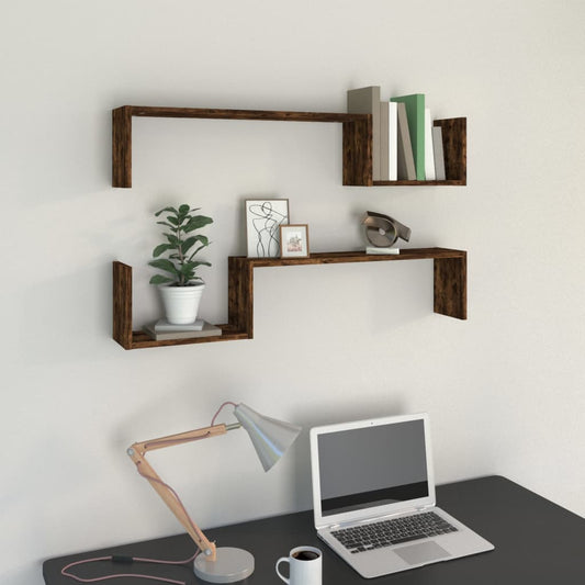 Wall Shelves 2 pcs Smoked Oak 100x15x20 cm Engineered Wood